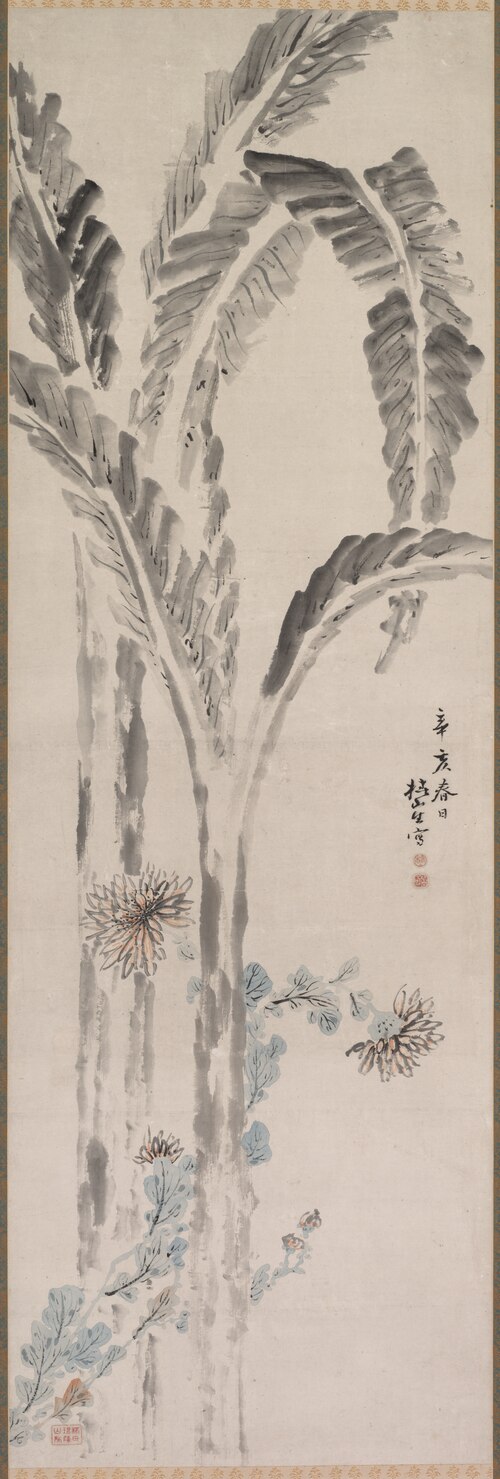 Banana Plant and Chrysanthemum, 1837, Tsubaki Chinzan