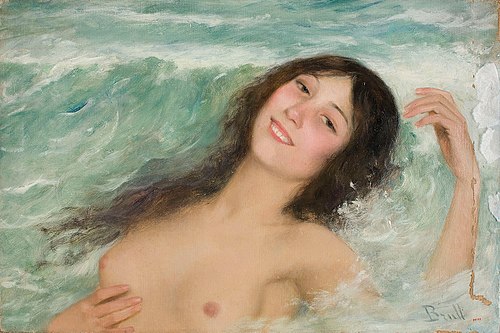 Naked Female Bust Between the Waves, 1890, Joan Brull Vinyoles