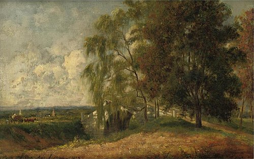 Old bridge over the old Lowell Canal at Medford, Massachusetts, 1863, George Loring Brown