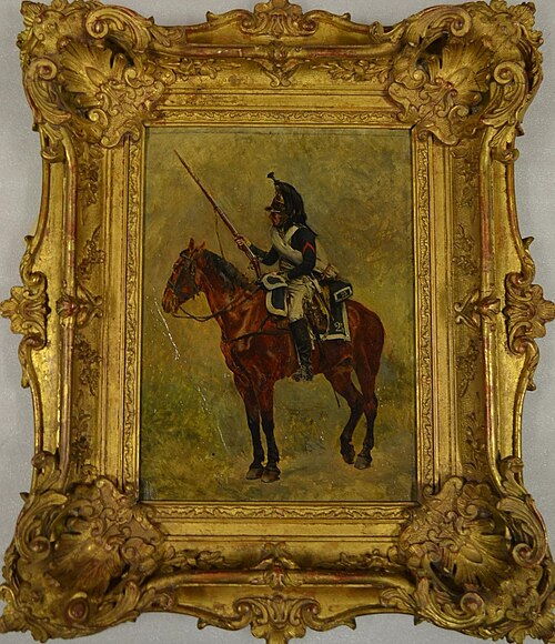 Dragon à cheval portant le manteau en bandoulière, 1883, Ernest Meissonier