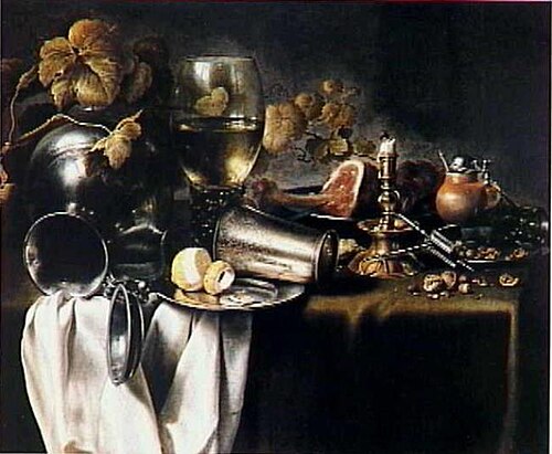 Still life with snuffed candle and tableware, 1636, Pieter Claesz