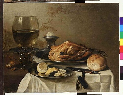 Still life with rummer, bread and duck, 1643, Pieter Claesz