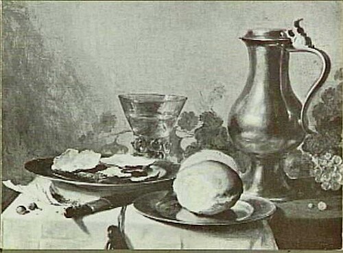 Still life with roemer, oysters, berkemeyer and bread, 1646, 1646, Pieter Claesz