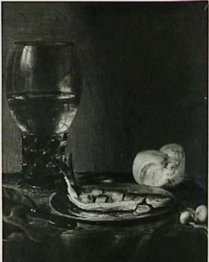 Still life with roemer, bread and herring, 1632, Pieter Claesz