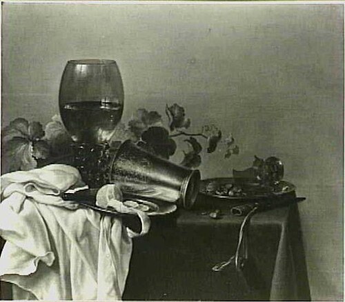 Still life with roemer, silver cup, lemon, and knife, 1635, Pieter Claesz