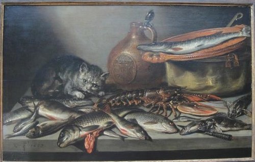 Still life with a cat and fish, 1657, Pieter Claesz