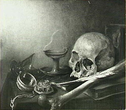 Vanitas with skull, broken glass and watch, 1639, Pieter Claesz