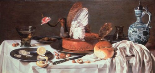 Still Life with Pigeon Pie and Delftware Jug, 1626, Pieter Claesz