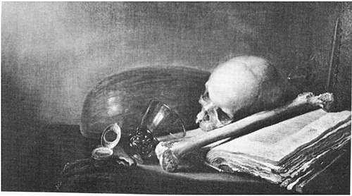 Vanitas with skull, book, watch and lute, 1650, Pieter Claesz