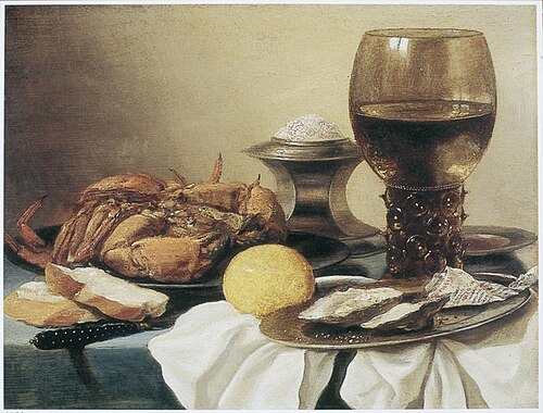Still life of a crab on a pewter plate, 1646, Pieter Claesz