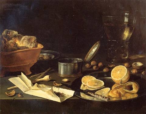 Still life (toebackje) with smoker's paraphernalia, 1625, Pieter Claesz