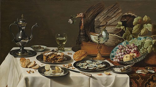 Still Life with a Turkey Pie, 1627, Pieter Claesz