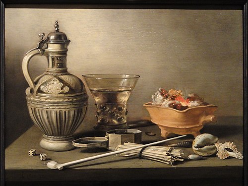 Nature morte au pichet en grès, berkemeyer et matériel de fumeur, 1640, Pieter Claesz