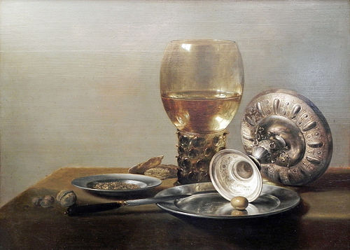 Nature morte au verre de vin et plat d'argent, 1635, Pieter Claesz