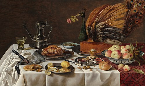 Still Life with Peacock Pie, 1627, Pieter Claesz