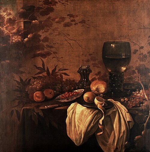 Nature morte avec une salière et un citron (détail)., 1637, Pieter Claesz