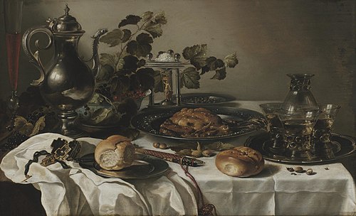 Banquet Still Life with Ewer and Bread, 1641, Pieter Claesz