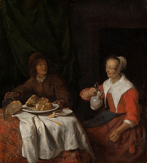Man and woman sharing a meal, 1650, Gabriel Metsu