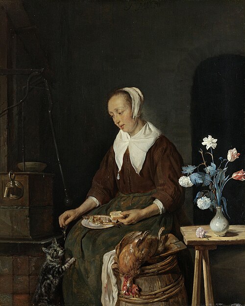 Woman Eating, Known as ‘The Cat’s Breakfast’, 1661, Gabriel Metsu