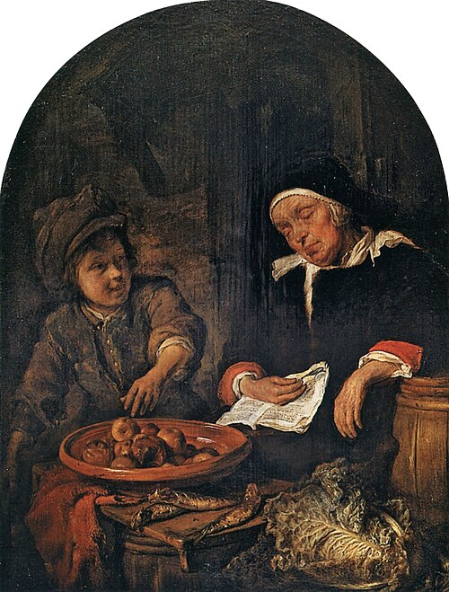 Boy Stealing an Apple from a Sleeping Woman, 1662, Gabriel Metsu