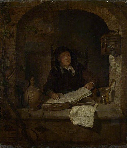An Old Woman with a Book, 1660, Gabriel Metsu