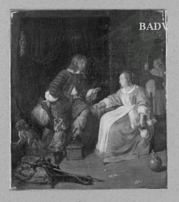 Woman offering a glass of wine to a man, 1654, Gabriel Metsu