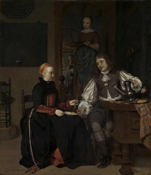 Young Couple at Breakfast, 1667, Gabriel Metsu