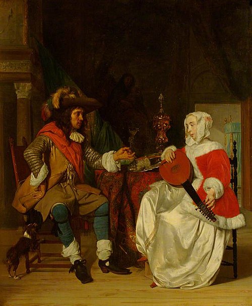 The Tête-à-Tête: A Lady Playing a Lute, and a Cavalier, 1665, Gabriel Metsu