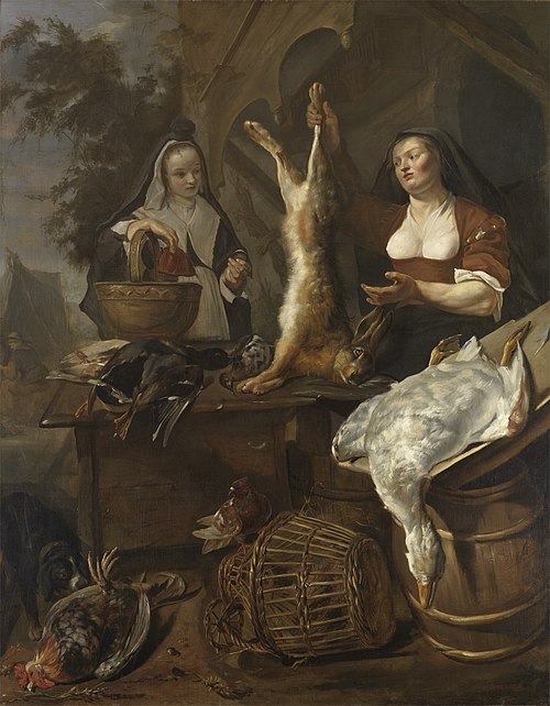 A Woman Selling Game from a Stall, 1654, Gabriel Metsu