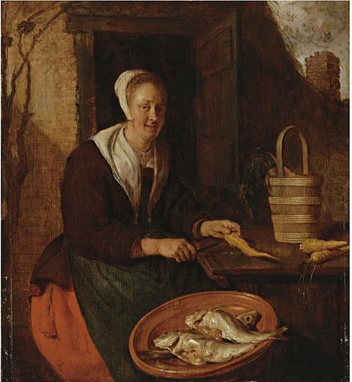 Woman Cleaning Carrots, 1657, Gabriel Metsu