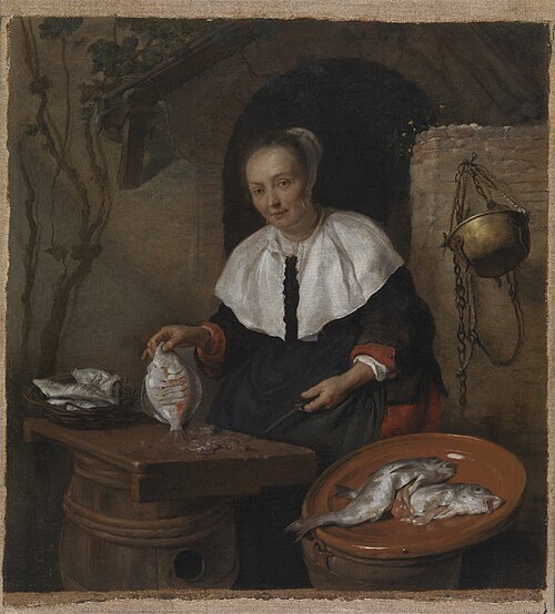 Woman cleaning fish, 1658, Gabriel Metsu