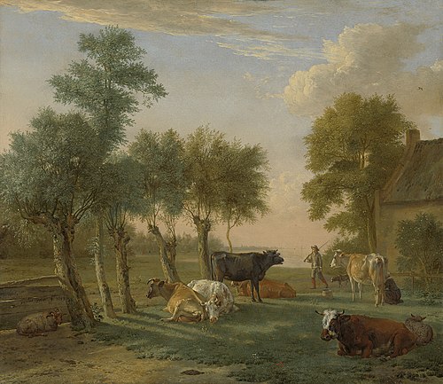 Vaches dans un pré près d'une ferme, 1653, Paulus Potter