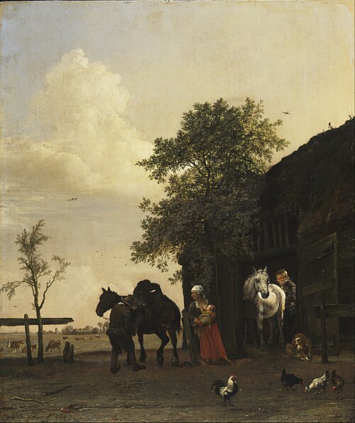 Figures with Horses by a Stable, 1647, Paulus Potter