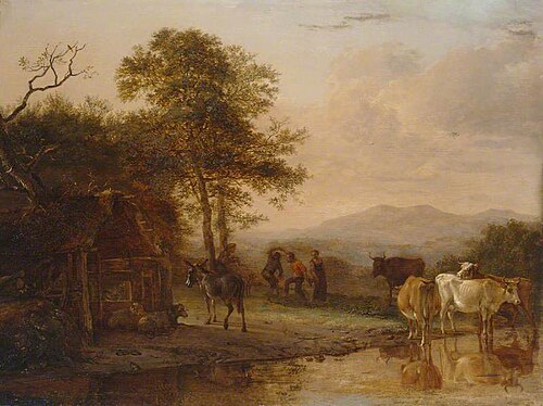 Evening Landscape with Cattle and Peasants Dancing to the Sound of a Pipe, 1649, Paulus Potter