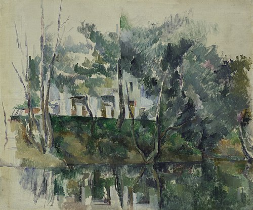 Arbres et maisons au bord de l'eau, 1892, Paul Cézanne