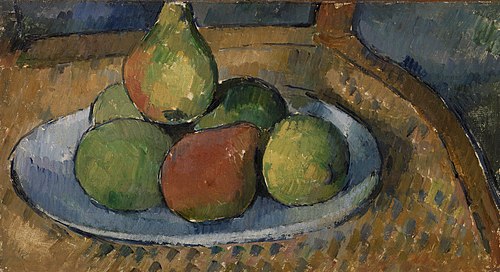 Assiette de fruits sur une chaise, 1879, Paul Cézanne