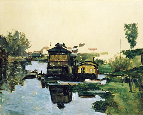 Maisons flottantes sur un fleuve, 1875, Paul Cézanne