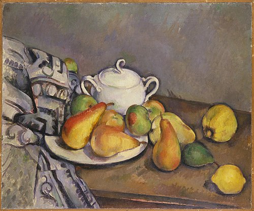 Sucrier, poires et tapis, 1893, Paul Cézanne