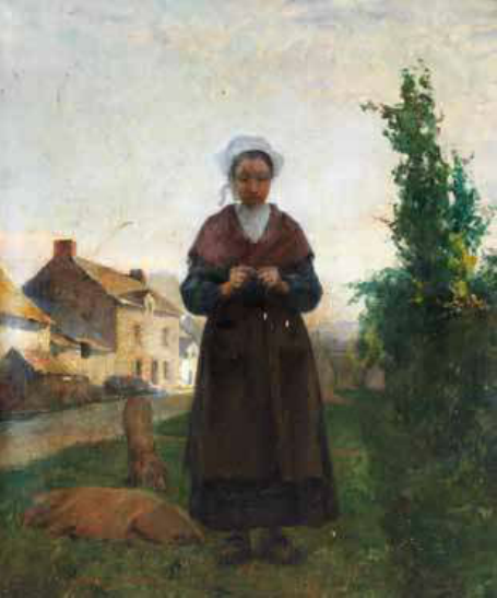 Country landscape with female figure, 1889, Veloso Salgado