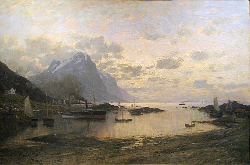 Arrivée du navire postal aux Lofoten, 1885, Adelsteen Normann