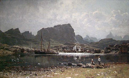 Village de pêcheurs dans le nord de la Norvège, 1880, Adelsteen Normann