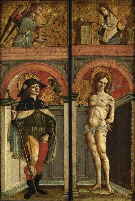 St Roch and St Sebastian; above, The Annunciation, , Vincenzo Civerchio