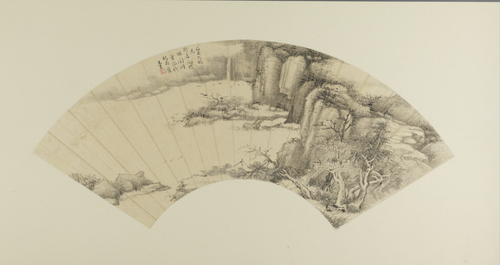 王昱仿关仝山水扇, , Wang Yu