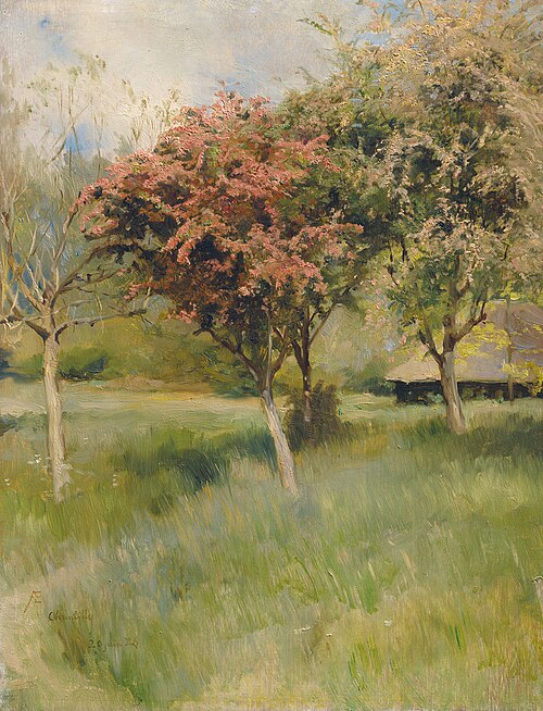 Flowering hawthorn (View from Chantilly), 1886, Albert Edelfelt