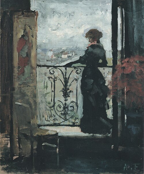 Lady standing on a balcony, sketch, 1884, Albert Edelfelt