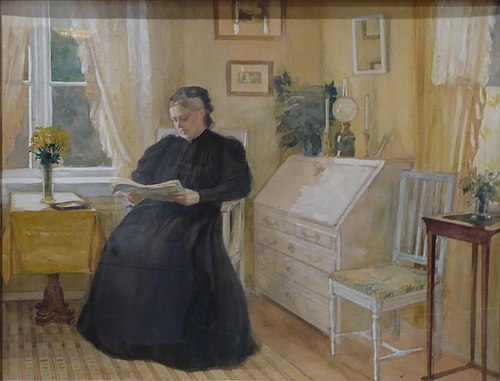 Alexandra Edelfelt in the yellow drawing room at Haikkoo, 1902, Albert Edelfelt