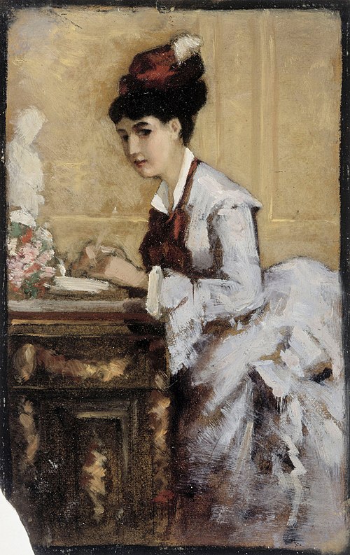Lady Writing, Study I for the Rococo Lady, 1874, Albert Edelfelt