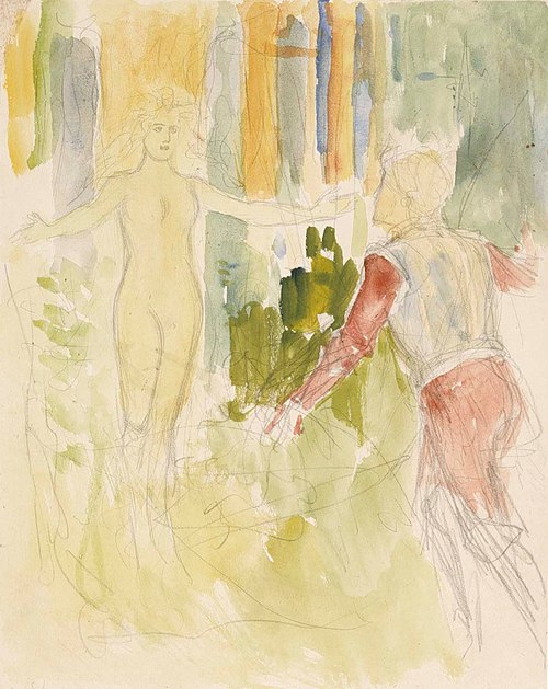 Ynglingen och sjöjungfrun (Sirenen) sammansättningskiss, , Albert Edelfelt
