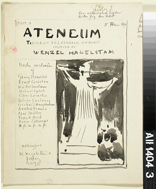 Ateneum-lehden kansiehdotus, julkaisija Wentzel Hagelstam, 1898, Albert Edelfelt