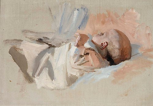 Julmorgon (Madonna med barnet), skiss av liggande barn, 1888, Albert Edelfelt